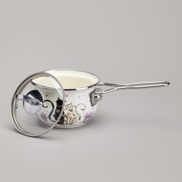 Ковш эмалированный серия "LAVENDER CATS" 0,9л, диа 14 см AGNESS 943-079-1