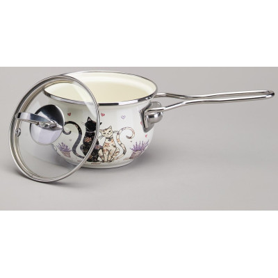 Ковш эмалированный серия "LAVENDER CATS" 0,9л, диа 14 см AGNESS 943-079-1