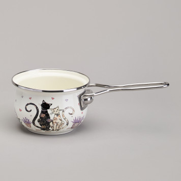 Ковш эмалированный серия "LAVENDER CATS" 0,9л, диа 14 см AGNESS 943-079-2