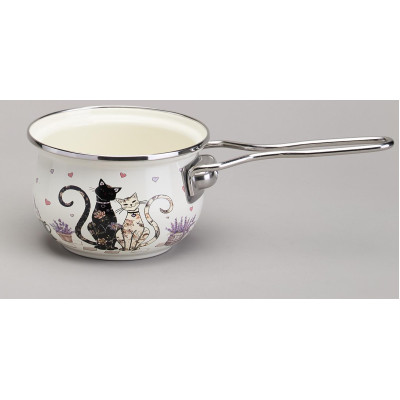 Ковш эмалированный серия "LAVENDER CATS" 0,9л, диа 14 см AGNESS 943-079-2