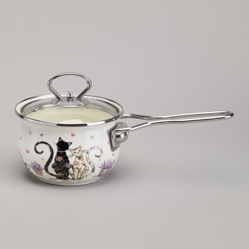 Ковш эмалированный серия "LAVENDER CATS" 0,9л, диа 14 см AGNESS 943-079