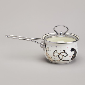 Ковш эмалированный серия "LAVENDER CATS" 0,9л, диа 14 см AGNESS 943-079-4