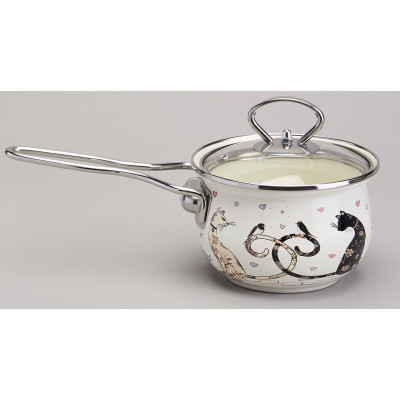 Ковш эмалированный серия "LAVENDER CATS" 0,9л, диа 14 см AGNESS 943-079-4