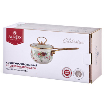 Ковш эмалированный серия "CELEBRATION" 0,9л, диа 14 см AGNESS 943-081-5