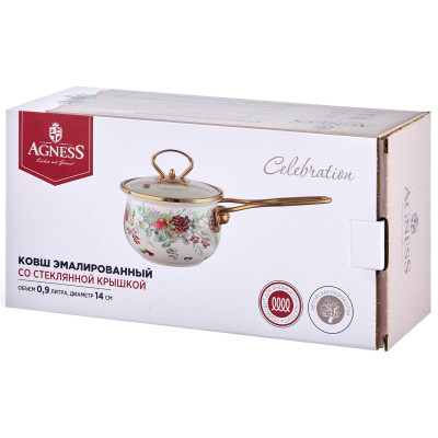 Ковш эмалированный серия "CELEBRATION" 0,9л, диа 14 см AGNESS 943-081-5