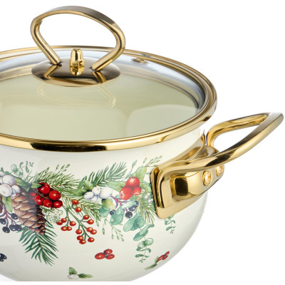 Кастрюля эмалированная со стеклянной крышкой серия "CELEBRATION", 1.5 л, 16*10 см AGNESS 943-082-1
