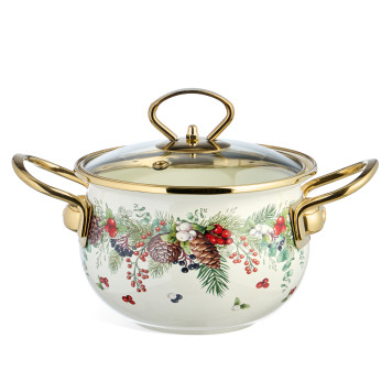 Кастрюля эмалированная со стеклянной крышкой серия "CELEBRATION", 1.5 л, 16*10 см AGNESS 943-082