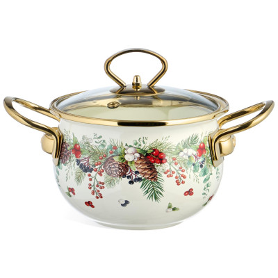 Кастрюля эмалированная со стеклянной крышкой серия "CELEBRATION", 1.5 л, 16*10 см AGNESS 943-082