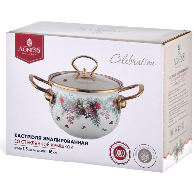 Кастрюля эмалированная со стеклянной крышкой серия "CELEBRATION", 1.5 л, 16*10 см AGNESS 943-082-6