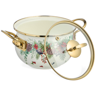 Кастрюля эмалированная со стеклянной крышкой серия "CELEBRATION", 2.0 л, 18*11 см AGNESS 943-083-2