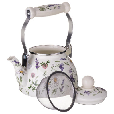 Чайник эмалированный со съемным фильтром из нжс серия "FLOWER STORY", 1,1 л AGNESS 943-091-2