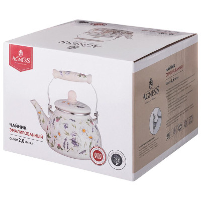 Чайник эмалированный серия "FLOWER STORY", 2,6 л AGNESS 943-093-1