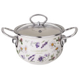 Кастрюля эмалированная со стеклянной крышкой серия "FLOWER STORY", 2,0 л диа. 18см AGNESS 943-096