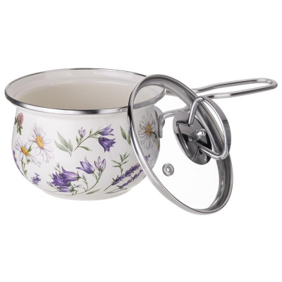 Ковш эмалированный серия "FLOWER STORY" 0,9л, диа 14 см AGNESS 943-099-2