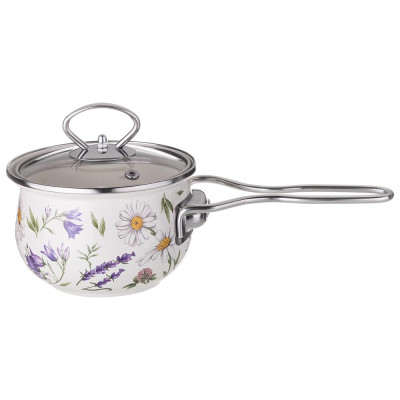 Ковш эмалированный серия "FLOWER STORY" 0,9л, диа 14 см AGNESS 943-099