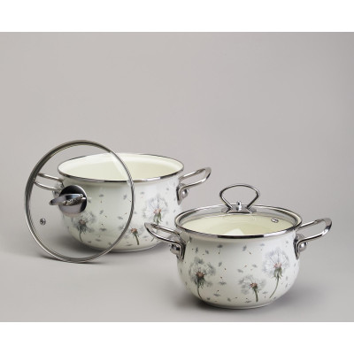 Набор кастрюль эмалированный, серия "DANDELION" 4пр. 2,0/2,8л диа.18/20см AGNESS 943-100-1