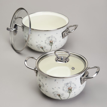 Набор кастрюль эмалированный, серия "DANDELION" 4пр. 2,0/2,8л диа.18/20см AGNESS 943-100-2