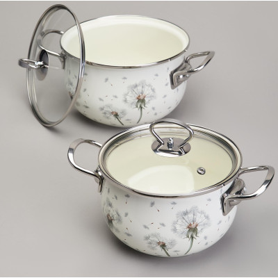 Набор кастрюль эмалированный, серия "DANDELION" 4пр. 2,0/2,8л диа.18/20см AGNESS 943-100-2