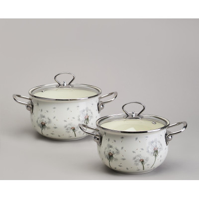 Набор кастрюль эмалированный, серия "DANDELION" 4пр. 2,0/2,8л диа.18/20см AGNESS 943-100