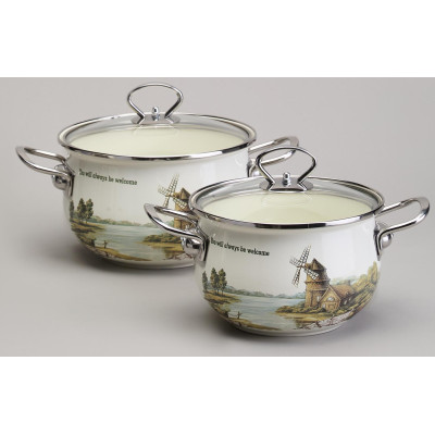 Набор кастрюль эмалированный, серия "FAMILY HOUSE" 4пр. 2,0/2,8л диа.18/20см AGNESS 943-101