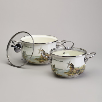 Набор кастрюль эмалированный, серия "FAMILY HOUSE" 4пр. 2,0/2,8л диа.18/20см AGNESS 943-101-4