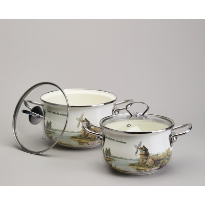 Набор кастрюль эмалированный, серия "FAMILY HOUSE" 4пр. 2,0/2,8л диа.18/20см AGNESS 943-101-4