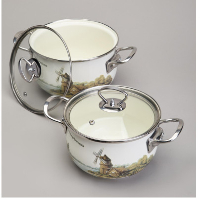 Набор кастрюль эмалированный, серия "FAMILY HOUSE" 4пр. 2,0/2,8л диа.18/20см AGNESS 943-101-5