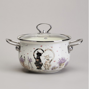 Набор кастрюль эмалированный, серия "LAVENDER CATS" 4пр. 2,0/2,8л диа.18/20см AGNESS 943-102-1
