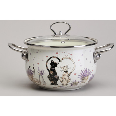 Набор кастрюль эмалированный, серия "LAVENDER CATS" 4пр. 2,0/2,8л диа.18/20см AGNESS 943-102-1
