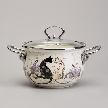 Набор кастрюль эмалированный, серия "LAVENDER CATS" 4пр. 2,0/2,8л диа.18/20см AGNESS 943-102-2