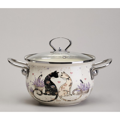 Набор кастрюль эмалированный, серия "LAVENDER CATS" 4пр. 2,0/2,8л диа.18/20см AGNESS 943-102-2