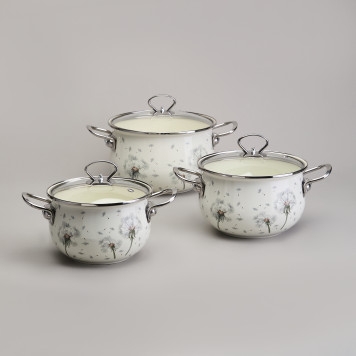 Набор кастрюль эмалированный, серия "DANDELION" 6пр. 2,0/2,8/3,8л диа.18/20/22см AGNESS 943-105