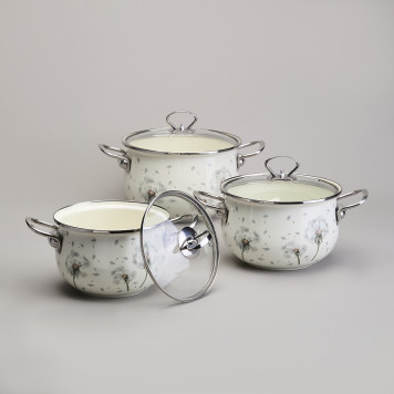 Набор кастрюль эмалированный, серия "DANDELION" 6пр. 2,0/2,8/3,8л диа.18/20/22см AGNESS 943-105-3