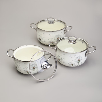 Набор кастрюль эмалированный, серия "DANDELION" 6пр. 2,0/2,8/3,8л диа.18/20/22см AGNESS 943-105-4