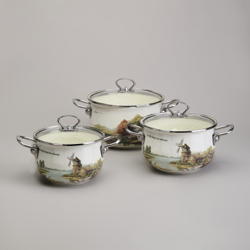 Набор кастрюль эмалированный, серия "FAMILY HOUSE" 6пр. 2,0/2,8/3,8л диа.18/20/22см AGNESS 943-106-1