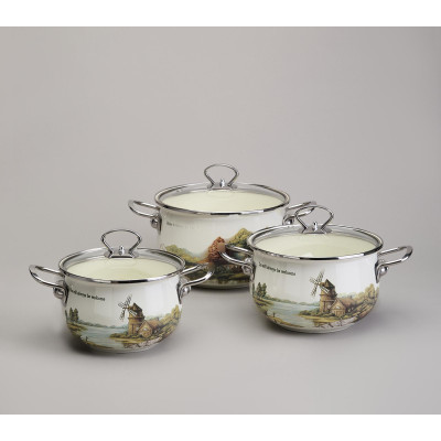 Набор кастрюль эмалированный, серия "FAMILY HOUSE" 6пр. 2,0/2,8/3,8л диа.18/20/22см AGNESS 943-106-1