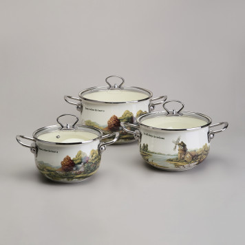 Набор кастрюль эмалированный, серия "FAMILY HOUSE" 6пр. 2,0/2,8/3,8л диа.18/20/22см AGNESS 943-106-2