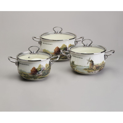 Набор кастрюль эмалированный, серия "FAMILY HOUSE" 6пр. 2,0/2,8/3,8л диа.18/20/22см AGNESS 943-106-2