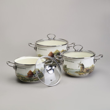 Набор кастрюль эмалированный, серия "FAMILY HOUSE" 6пр. 2,0/2,8/3,8л диа.18/20/22см AGNESS 943-106-3