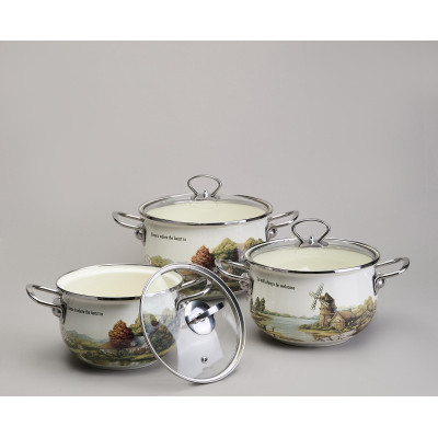 Набор кастрюль эмалированный, серия "FAMILY HOUSE" 6пр. 2,0/2,8/3,8л диа.18/20/22см AGNESS 943-106-3