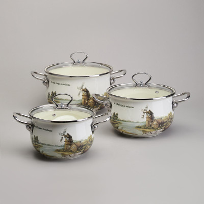 Набор кастрюль эмалированный, серия "FAMILY HOUSE" 6пр. 2,0/2,8/3,8л диа.18/20/22см AGNESS 943-106