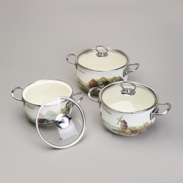 Набор кастрюль эмалированный, серия "FAMILY HOUSE" 6пр. 2,0/2,8/3,8л диа.18/20/22см AGNESS 943-106-4