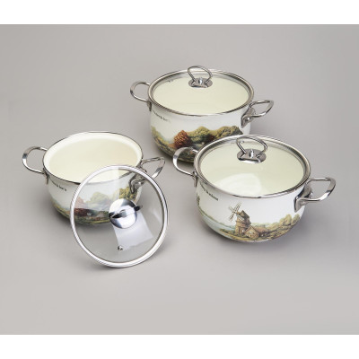 Набор кастрюль эмалированный, серия "FAMILY HOUSE" 6пр. 2,0/2,8/3,8л диа.18/20/22см AGNESS 943-106-4