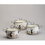 Набор кастрюль эмалированный, серия "lavender cats 6пр. 2,0/2,8/3,8л диа.18/20/22см AGNESS 943-107