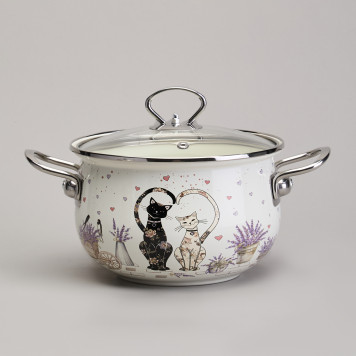 Набор кастрюль эмалированный, серия "lavender cats 6пр. 2,0/2,8/3,8л диа.18/20/22см AGNESS 943-107-3