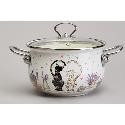 Набор кастрюль эмалированный, серия "lavender cats 6пр. 2,0/2,8/3,8л диа.18/20/22см AGNESS 943-107-3