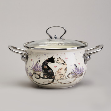 Набор кастрюль эмалированный, серия "lavender cats 6пр. 2,0/2,8/3,8л диа.18/20/22см AGNESS 943-107-4