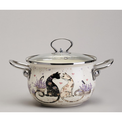 Набор кастрюль эмалированный, серия "lavender cats 6пр. 2,0/2,8/3,8л диа.18/20/22см AGNESS 943-107-4