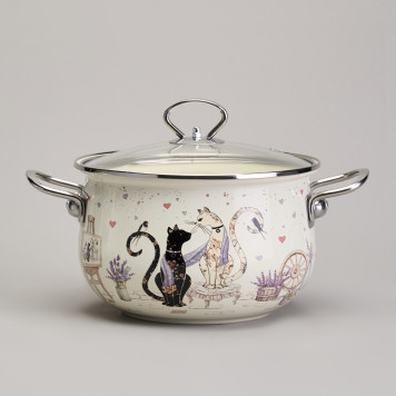 Набор кастрюль эмалированный, серия "lavender cats 6пр. 2,0/2,8/3,8л диа.18/20/22см AGNESS 943-107-5