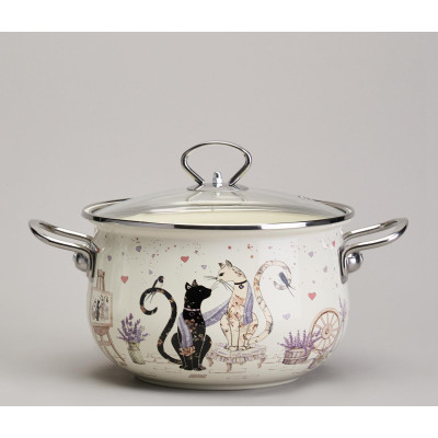 Набор кастрюль эмалированный, серия "lavender cats 6пр. 2,0/2,8/3,8л диа.18/20/22см AGNESS 943-107-5